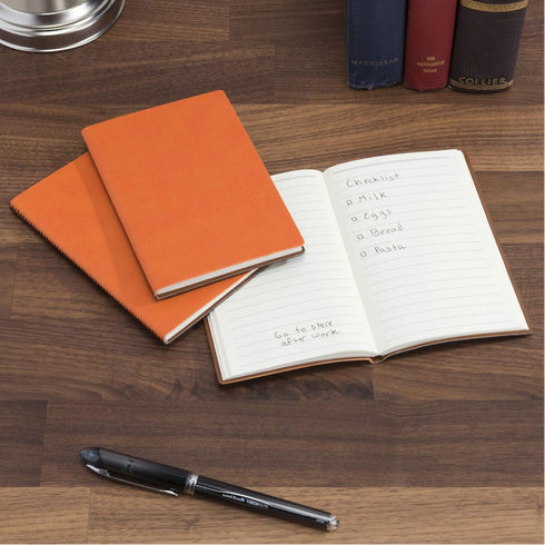 Elan Publishing Company Field Notebook - Pack of 3 (Orange/Black) - 3.5"x5.5" - Lined Leather Memo Book