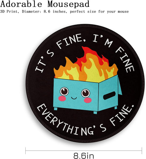 Dumpster on Fire Round Mouse Pad 8.6 x 8.6 Inch, Cute Funny Mousepad for Laptop Gaming, Non-Slip Rubber Base, Office