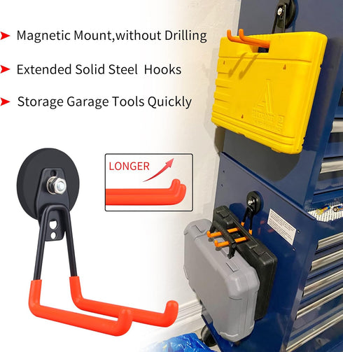 MUTUACTOR Magnetic Hooks, 2PCS Heavy Duty Anti-Slide Garage Hanger, Magnetic Mounting for Garage Organization