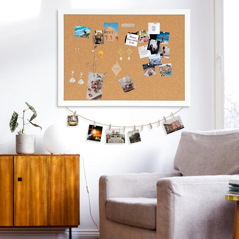 DOLLAR BOSS Cork Board Bulletin Board with Linen Double-Sided 30" x 20" for Office Home School Display