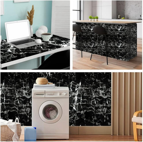 Arthome Black Marble Contact Paper, 15.7"x120" Self Adhesive Wallpaper, Removable Decorative Film for Desk, Kitchen