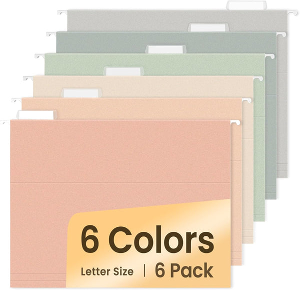 SUNEE Hanging File Folders, 6 Pack Letter Size with 1/5-Cut Tabs, Morandi Colors for Home and Office Organization
