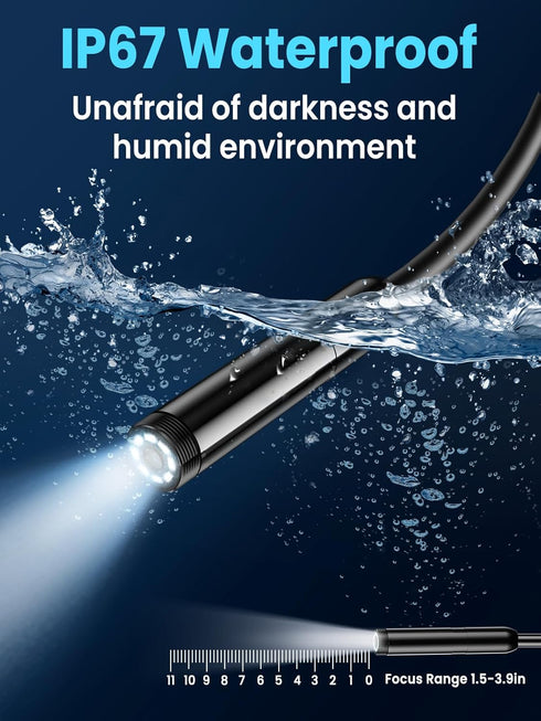 Vorth 4.3" 1080P 8 16.5 IP67 Endoscope Camera with Light, IPS Screen Borescope with LED Lights, FT Semi-Rigid Cable
