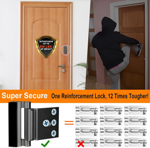 800 lbs, (2 Pack, Home Security Door Reinforcement Lock, Upgraded Front Door Locks for Kids Safety Withstand Child