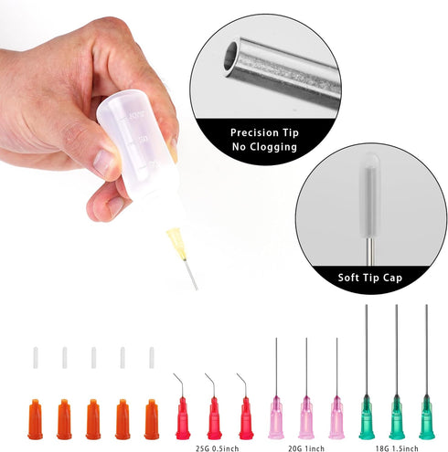 30ml Precision Tip Applicator Bottle with Blunt Tip Needle and Cap, 18G 20G 25G Squeeze Bottle