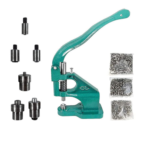 Hand Press Heavy Duty Eyelet Grommet Machine Punch Tool Kit with 3 Dies and 1500 Pcs Silver Grommets
