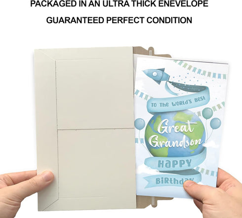 Prime Greetings Great Grandson Birthday Card, Eco-Friendly, Thick Card Stock with Premium Envelope 5in x 7.75in