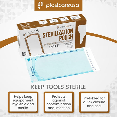 200 5.25 x 10 Self-Sterilization Pouches for Cleaning Tools, Autoclave Sterilizer Bags for Dental Offices