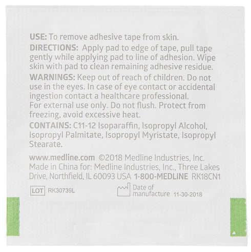 Medline 2-Ply Adhesive Remover Pads, Acetone-Free, Box of 100