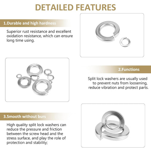 487 Pieces 304 Stainless Steel Lock Washers Assortment Kit, Kindroufly Split Lock Washers, 10 Sizes, 1/2" 3/8" 5/16"