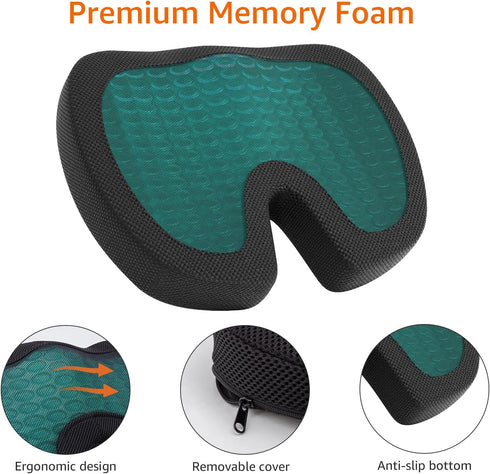 Amazon Basics Comfortable Seat Cushion for Office Chairs, Gel Enhanced Memory Foam, Non-Slip, Cooling Support for Long