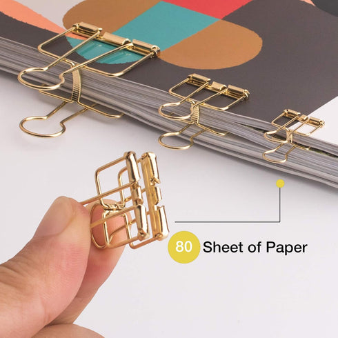 Gold Wire Binder Clips, 18 Pcs, 20 Pcs Cute Paper Clips Set, Assorted Sizes, Office Clamp Clips