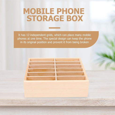 SEWACC Portable Desk Organizer, 3 Pcs Wooden Cell Phone Storage Box with 12 Grids for Home, Office, Classroom