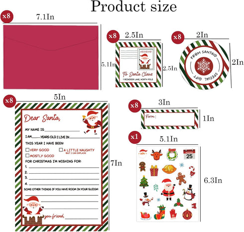 sunepany 8 Set 5x7 Letter from Santa Letter Writing Kit In Christmas Stationery with Red Envelopes, Secret Santa Cards
