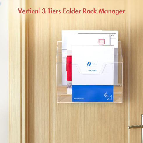BEYGORM Acrylic File Folder Holder Organizer, 3 Tiers Clear Wall Hanging File Organizer, Large Vertical Folder Holder
