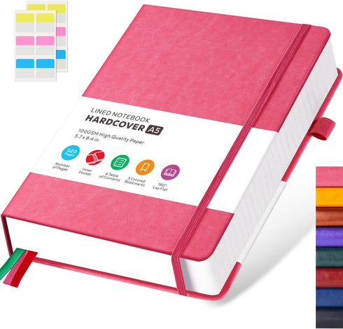 Lined Journal Notebook for Women/Men, 320 Pages, Hardcover Pink Leather Daily Diary Journals, A5 (5.7'' X 8.4'')