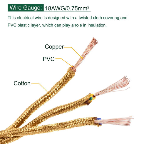 16.4Ft 18/3 MECCANIXITY Twisted Cloth Covered Wire, Cloth Covered Electrical Wire Vintage Industrial Electronic Wire