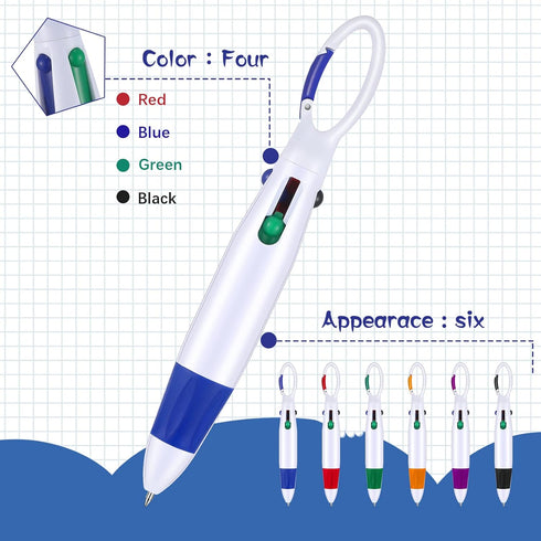 Retractable Shuttle Pens with Buckle Clip - 4 in 1 Multicolored Ink Ballpoint Pens, 120 Pieces for Office Supplies