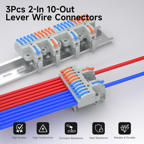 3Pcs 2 10 4-2.5 mm 36Pcs 6.89 Inch Lever Wire Connectors, in Out, Push-in, Quick Wiring DIN Terminal Blocks, Wire