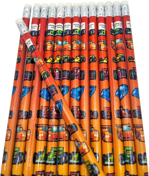 Formula One Sport Car Racing Print Wooden Pencils (Standard 7.5") #2 Lead with Top Rubber Eraser, 24 Pack