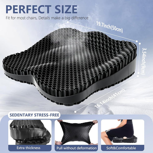 Tsmertor 19.7in Thicken Cooling Gel Seat Cushion, Larger Gel Seat Cushion for Long Sitting Pressure Relief Seat Pad