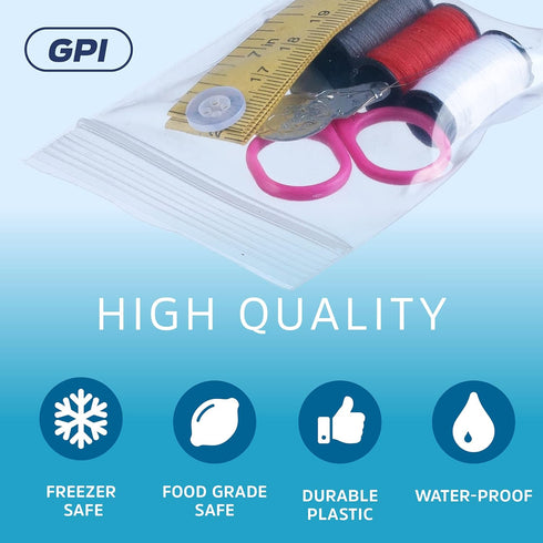 GPI 4" X 6" Clear Plastic Zip Bags, 1000 Count, Heavy-Duty 4 Mil Thick Durable Poly Baggies with Resealable Lock