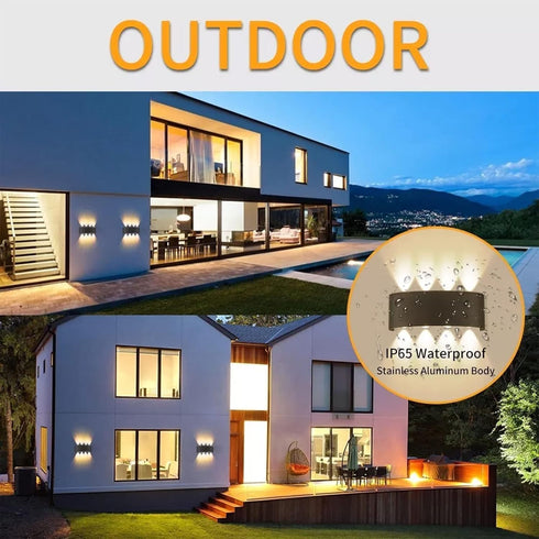 Nachukan 8W 4000K, IP65 8 Modern LED Wall Lights, Up and Down Sconces - Waterproof, Black Frame with Lamp Beads