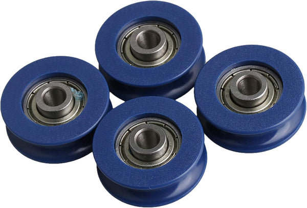 CNBTR 3mm Depth U-Type Blue Plastic Bearing Guide Pulley Wheel, Pack of 4