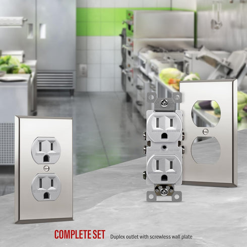 ENERLITES Elite Series Duplex Receptacle with Stainless Steel Wall Plate, Tamper-Resistant Outlet, 15A 125V