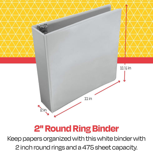 School Smart Polypropylene Round Ring View Binder, 2 Inches, White