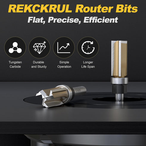 1/4" 3-Blade Trimming, 1" Professional Pattern Flush Trim Router Bit, Shank Bottom Bearing, Carbide Tipped Woodworking