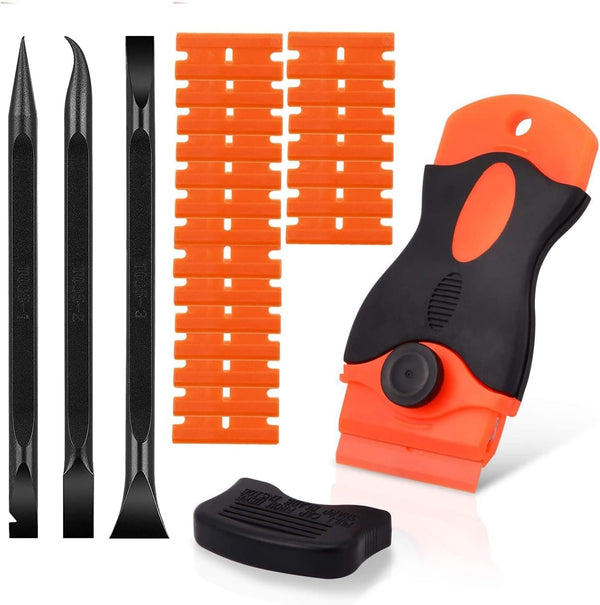 SRTXJUZD 20PCS Plastic Razor Blades, 3 Kinds of Two-Way Scratch-Free Scrapers for Car
