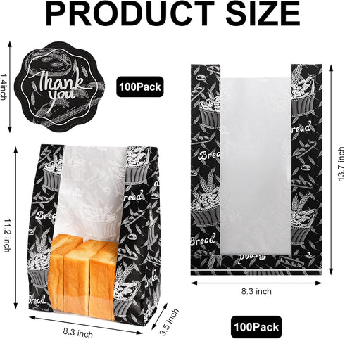100 13.7x8.3x3.5 inch Nicunom Pcs Paper Bread Bags for Homemade Bread, Sourdough Bags with Window Large Bakery Bags