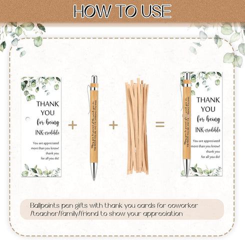 Yeaqee 36 Sets Employee Appreciation Gifts, Bulk Thank You Gift Office Bamboo Pen with Inspirational Cards