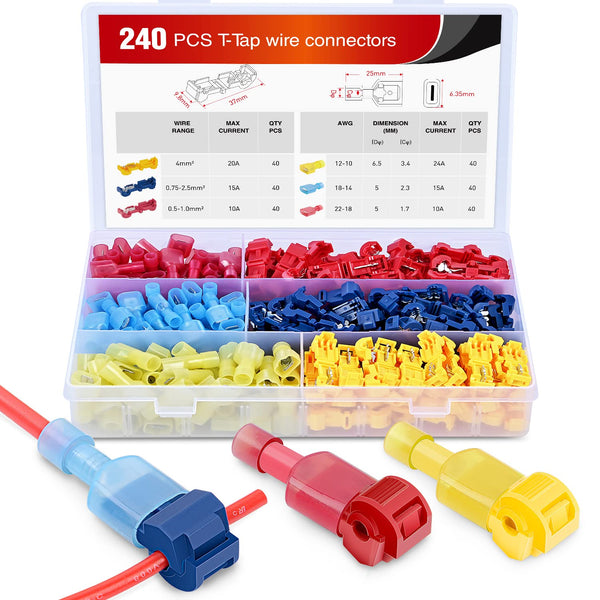 Nilight - 50031R 240 Pcs/120 Pairs Splice Wire Terminals T-Tap Self-Stripping Kit with Quick Disconnects