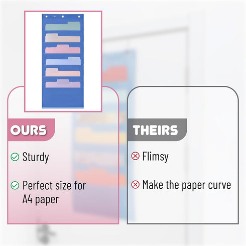 Mr. Pen Hanging Wall File Organizer, 6 Pocket Blue with 3 Overdoor Hangers