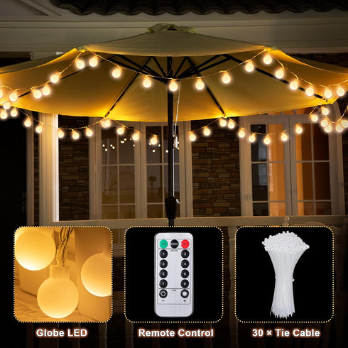 2 Pack 32 8 64 Feet Patio Umbrella Lights, Lighting Modes LED String Lights with Pcs Shatterproof Globe, Remote Control
