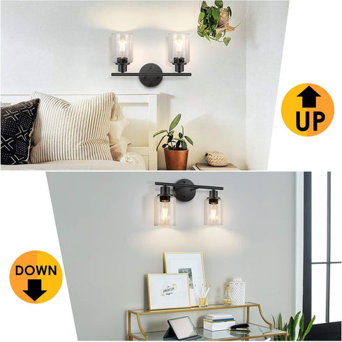 2 FOLKSMATE Bathroom Light Fixtures, Light Matte Black Vanity Light, Vintage Wall Sconces Lighting, Modern Bath Wall