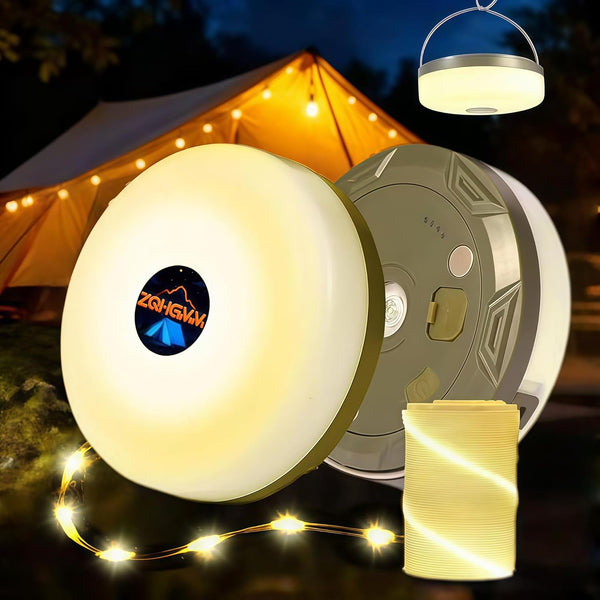 ZQHGMM Warm Camping String Lights, 32.8ft Rechargeable Retractable String Lights, Waterproof Indoor/Outdoor use,