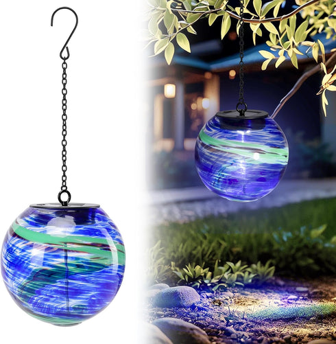 VCUTEKA Solar Chandelier Outdoor, Hanging Glass Solar Light with Hook Up, Garden