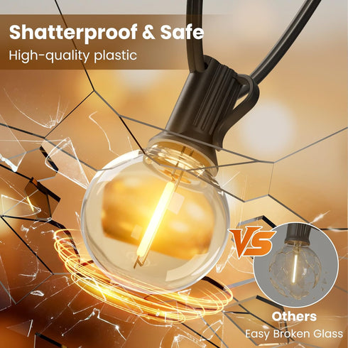 50 26pcs G40 Bulbs, RTTY Outdoor String Lights FT, Patio Light with Shatterproof LED Waterproof Hanging Globe Lighting