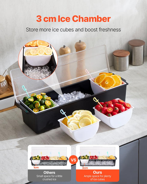 4 VEVOR Chilled Condiment Server, Compartment Ice Cooled Condiment Serving Container, Chilled Garnish Tray Bar Caddy