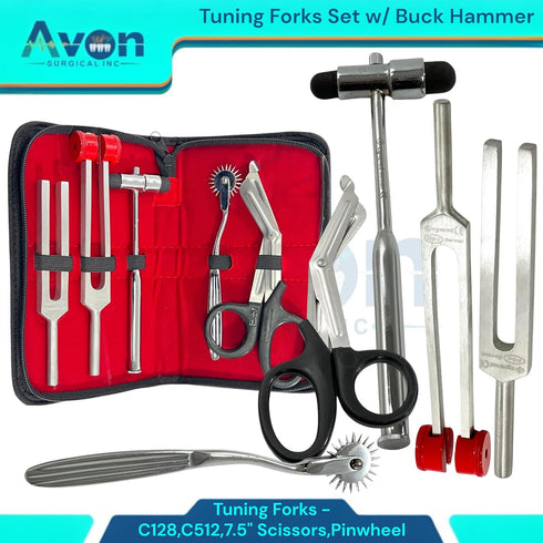Avon Surgical Set 5pcs Hammer, 7.5in, 128Hz 512Hz Diagnostics Examination of - Buck Reflex Wartenberg Pinwheel, Utility