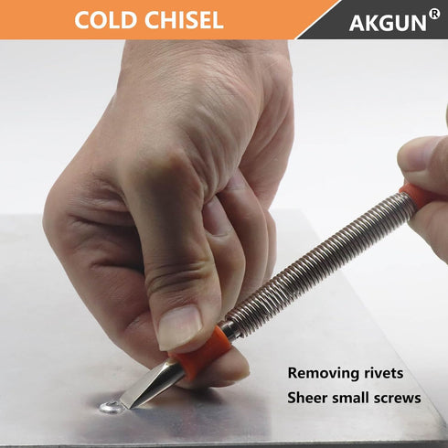2-Piece Hammerless Cold Chisel and Center Punch Set, Spring Loaded Rivet Removal for Metal Wood