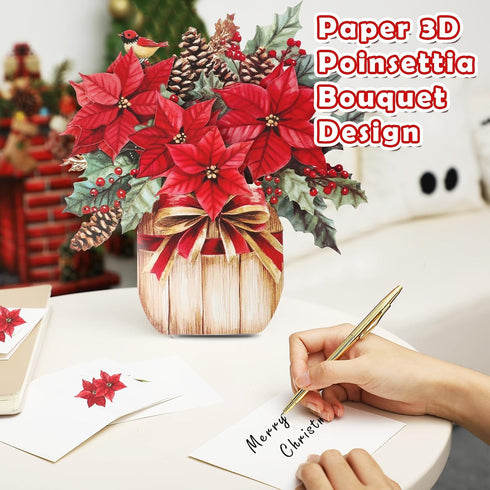 Afniimyapt 10 Sets Poinsettia 3D Poinsettias 3D Poinsettia Christmas Basket Pop Up Cards Paper Basket Popup Greeting