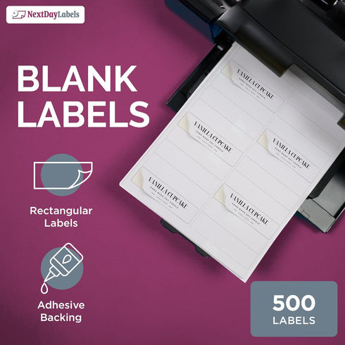 NextDayLabels 4” x 1" Rectangular Sticker Labels for Printer, White Laser/Inkjet Printer Labels, 500 Labels