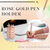 Ballpoint Pen Holder with 6 Glitter Bling Pens - Rose Gold Diamond Pencil Holder for Women, Office School Desk