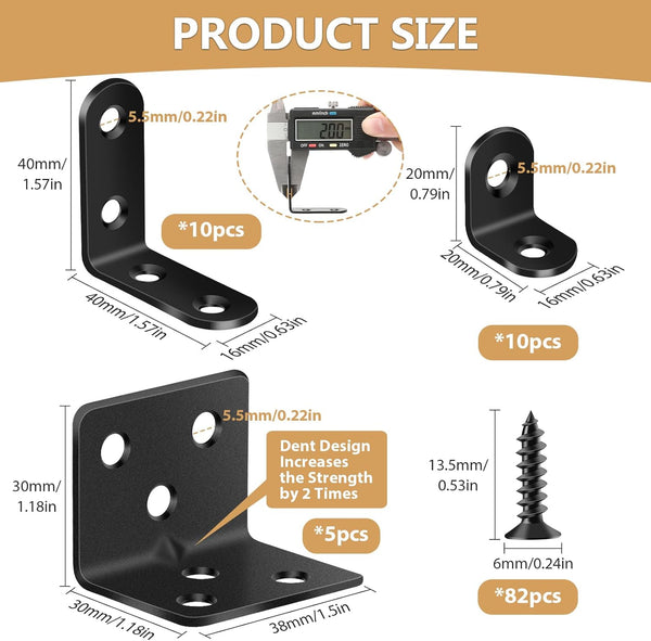 25Pcs 3 82Pcs MAPVOLUT L Brackets for Shelves, Sizes Angle Corner Braces Metal L Bracket Heavy Duty for Wood, Sturdy