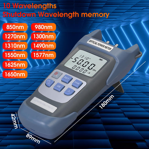 Fiber Optical Power Meter with 10Km Light Source, SC FC Connector, -50~26dBm, 10 Wave Lengths, Optic Test Equipment