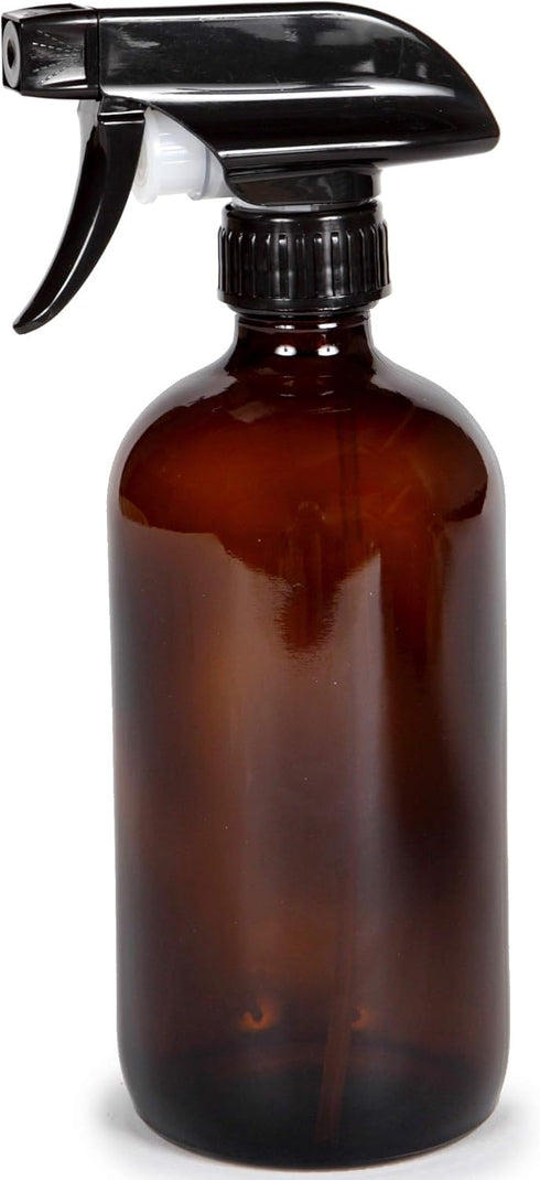 Vivaplex, 6 Large 16 oz Empty Amber Glass Spray Bottles with Black Trigger Sprayers